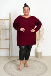 Długi Sweter SAFTI burgund Plus Size 46/54