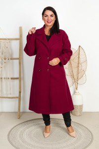 Dwurzędowy Płaszczyk PETRA burgundowy Plus Size 46/52