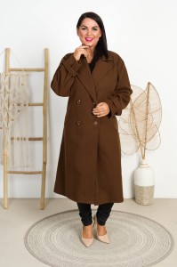 Dwurzędowy Płaszczyk PETRA brązowy Plus Size 46/52