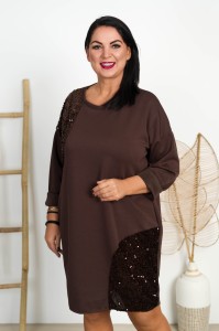 Tunika Masełko z cekinami HELLEN czekoladowa Plus Size 44/50