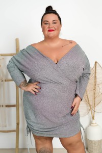 Sukienka z Błyskiem JASMIN srebrna Plus Size 48/52
