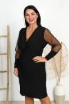 Sukienka kopertowa z tiulowymi rękawami ALIS czarna Plus Size 44-52