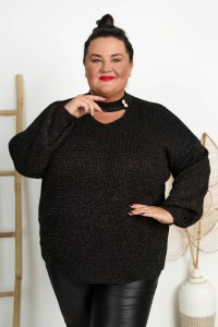 Sweter ze złotą nitką JENIS czarny Plus Size 46/54