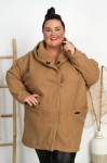 Płaszcz Oversize z Bukli z kapturem camel Plus Size 44-58