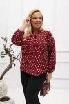 Bluzka z krawatką AMELIA bordo w grochy Plus Size 44-56