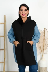 Bluza z Jeansem ocieplana ROCCO czarna Plus Size 46/54