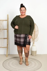 Spódnico-szorty z w kratkę LOLA brązowe Plus Size 48/52