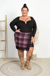 Spódnico-szorty z w kratkę LOLA fioletowe Plus Size 48/52