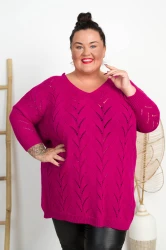 Sweter Ażurowy Oversize SOLA amarant Plus Size 46/56