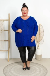 Sweter Ażurowy Oversize SOLA chabrowy Plus Size 46/56