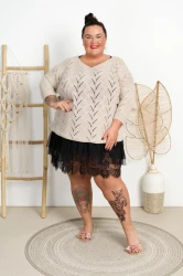 Sweter Ażurowy Oversize SOLA beżowy Plus Size 46/56