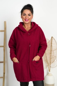 Płaszcz Oversize z Bukli burgundowy Plus Size 44-58