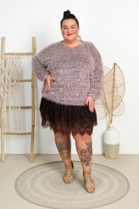 Sweterek Włochacz MATYLDA pudrowy Plus Size 46/54 