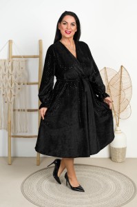Sukienka welurowa z czarnymi cekinami LORI czarna Plus Size 48/54 