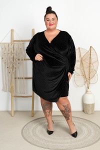 Sukienka Welurowa z Dżetami PAULI czarna Plus Size 50/56