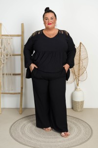 Spodnie Kuloty Prążkowane CARINI czarne Plus Size 46/52