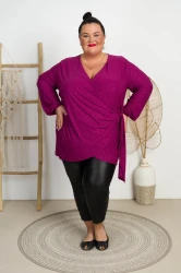 Bluzka wiązana z Brokatem MEGGI fioletowa Plus Size 48/54