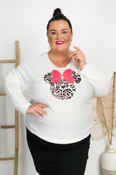 Delikatny Sweterek z Myszk MILK śmietankowy Plus Size 46/52