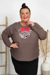 Delikatny Sweterek z Myszk MILK czekoladowy Plus Size 46/52