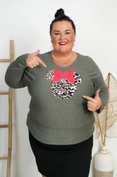 Delikatny Sweterek z Myszk MILK khaki Plus Size 46/52