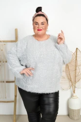 Sweterek Włochacz MATYLDA siwy Plus Size 46/54