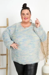 Sweterek Włochacz MATYLDA błękitny Plus Size 46/54