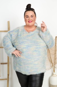 Sweterek Włochacz MATYLDA błękitny Plus Size 46/54