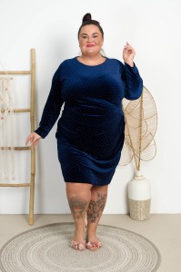 Sukienka welurowa z dżetami ALICJA granatowa Plus Size 50/54
