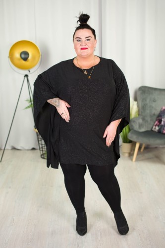 Tunika Ponczo ze świecącą nitką MAGNETIK czarna Plus Size 46/56
