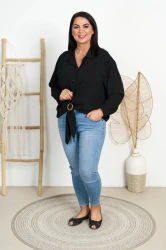 Koszula z broszką MILORD czarna Plus Size 46/50