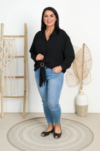 Koszula z broszką MILORD czarna Plus Size 46/50