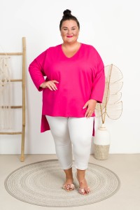 Bluzka z dłuższym tyłem AMI różowa Plus Size 44-52