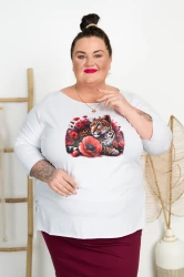 Biała Bluzka z dłuższym tyłem DANIELA tygrys Plus Size 48/54