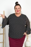 Bluzka szyfonowa w groszki LARSA czarna Plus Size 48/54