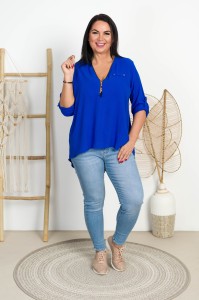 Bluzka z zipem VELMA chabrowa Plus Size 42/46