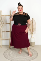 Długa Spódnica z kieszeniami CARINI burgundowa Plus Size 46/52