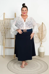 Długa Spódnica z kieszeniami CARINI granatowa Plus Size 46/52