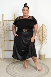 Długa Spódnica z kieszeniami CARINI ekoskórka Plus Size 46/52