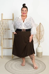 Długa Spódnica z kieszeniami CARINI czekoladowa Plus Size 46/52