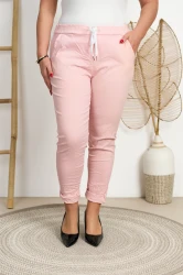 Spodnie Gnieciuchy Boyfriend LORD pudrowe Plus Size 42/48