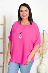 Bluzka z wisiorem TELMA różowa Plus Size 42/48