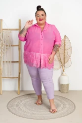Koszula z koronką ELISA różowa Plus Size 48/54