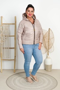 Kurtka z kapturem na wiosnę DOLORES beżowa Plus Size 42-54