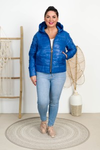 Kurtka z kapturem na wiosnę DOLORES chabrowa Plus Size 42-54