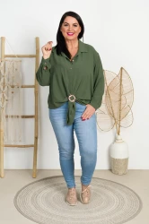 Koszula z broszką MILORD khaki Plus Size 46/50