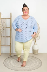 Sweter Ażurowy Oversize SOLA błękitny Plus Size 46/56