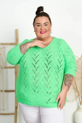 Sweter Ażurowy Oversize SOLA zielony neo Plus Size 46/56