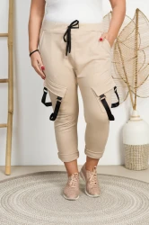 Spodnie dresowe z Szelkami TEAM beżowe Plus Size 42/46