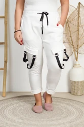 Spodnie dresowe z Szelkami TEAM białe Plus Size 42/46
