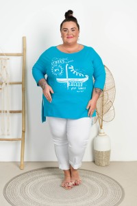 Błękitna Bluzka z dłuższym tyłem DANIELA trampki Plus Size 48/54